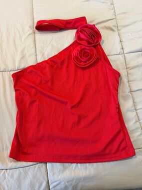 SHEIN Red Sleeveless Top with Floral Strap Detail